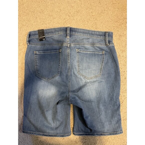Torrid Jean Bermuda Shorts 12 Sky High Skinny Stretch Cotton Distressed NEW - Picture 3 of 10